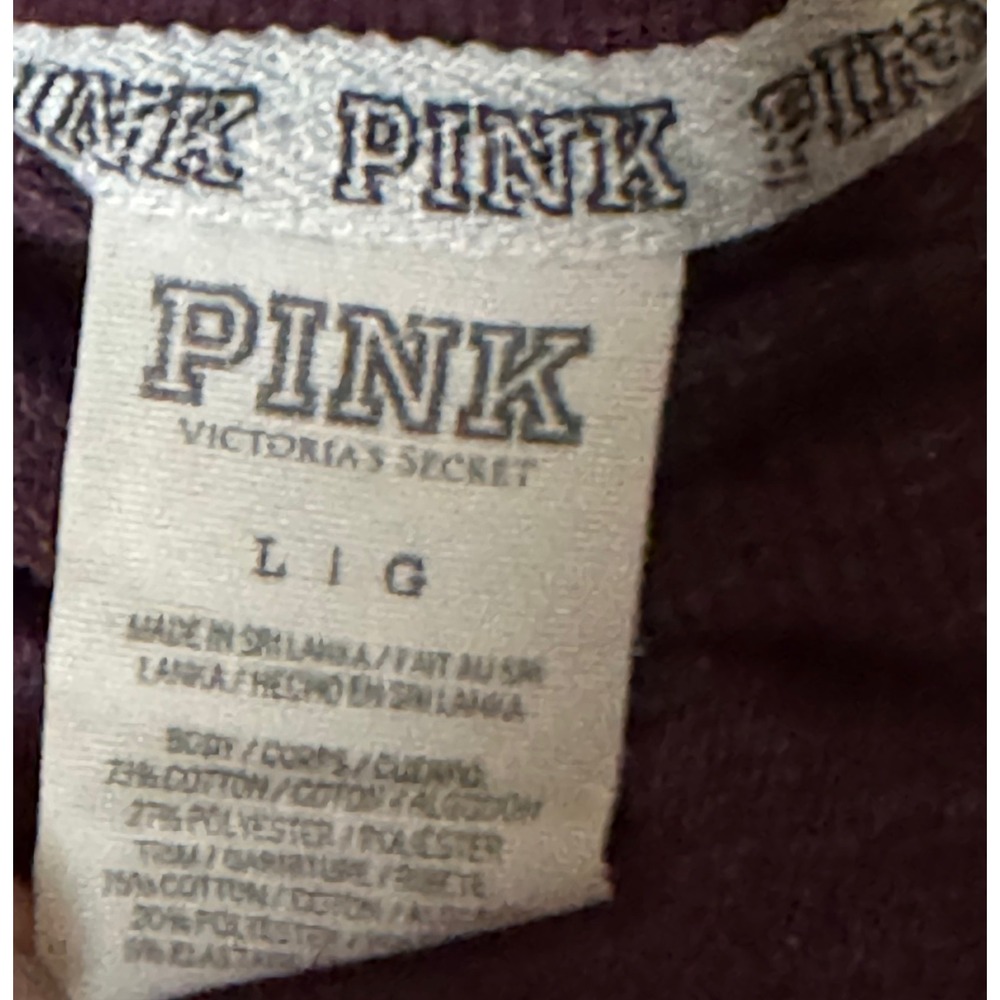 Victoria's Secret PINK Love Pink Varsity Long Sleeve Campus Tee Size L Burgundy - Picture 6 of 6